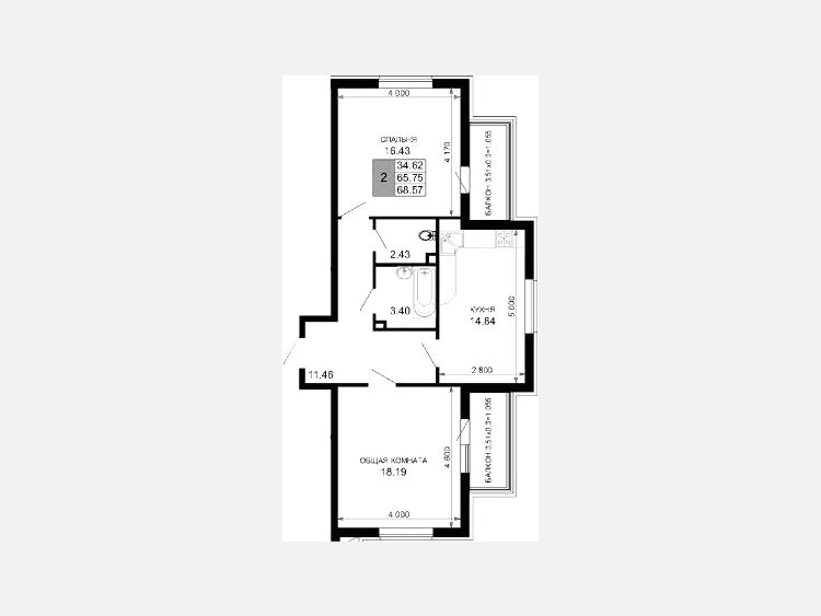 2-комнатная квартира, 69.53 м², 4/15 этаж фото 0