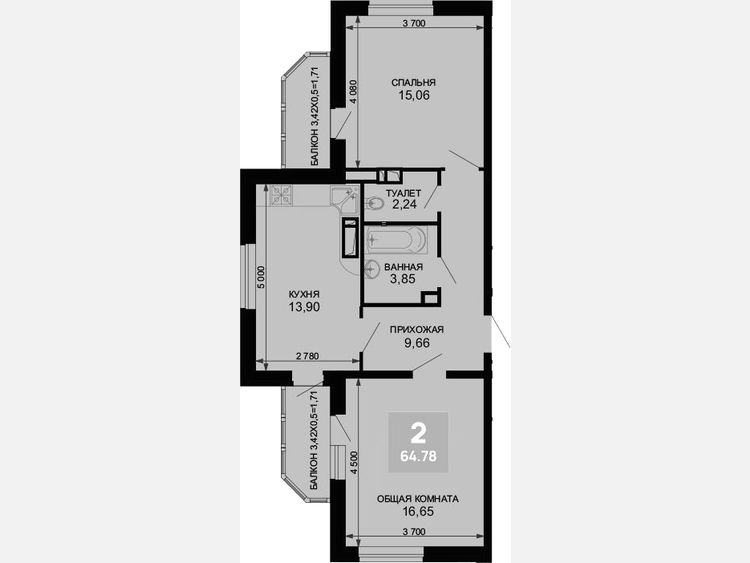 2-комнатная квартира, 61.36 м², 13/19 этаж фото 0