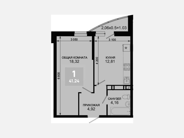 1-комнатная квартира, 40.21 м², 3/19 этаж фото 0