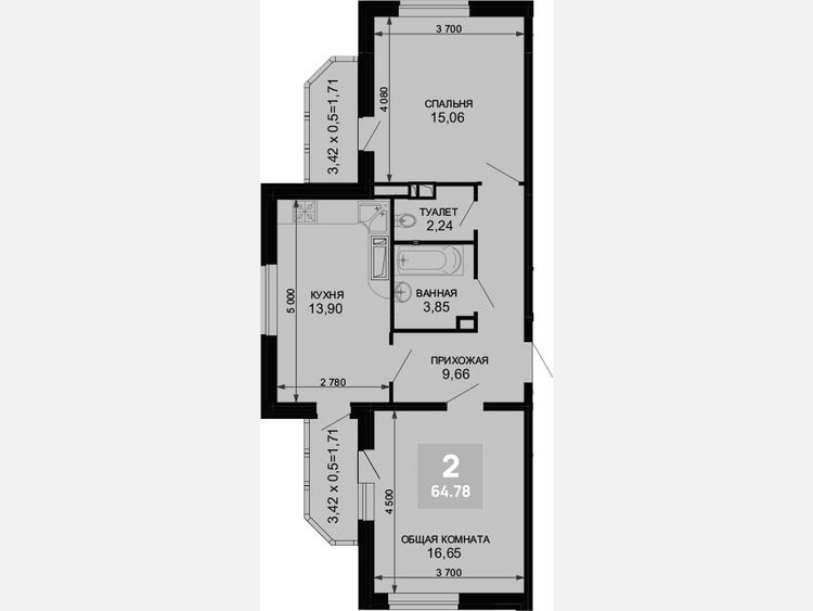 2-комнатная квартира, 61.36 м², 3/19 этаж фото 0