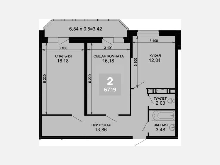 2-комнатная квартира, 63.77 м², 18/19 этаж фото 0