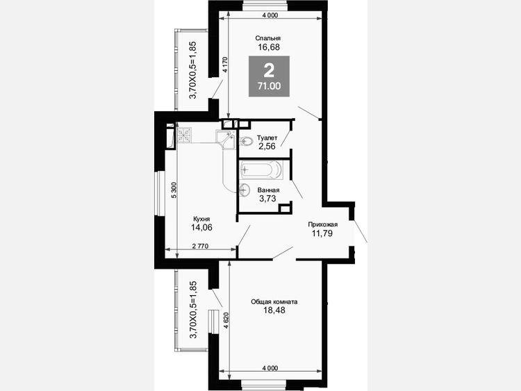 2-комнатная квартира, 67.30 м², 6/15 этаж фото 0