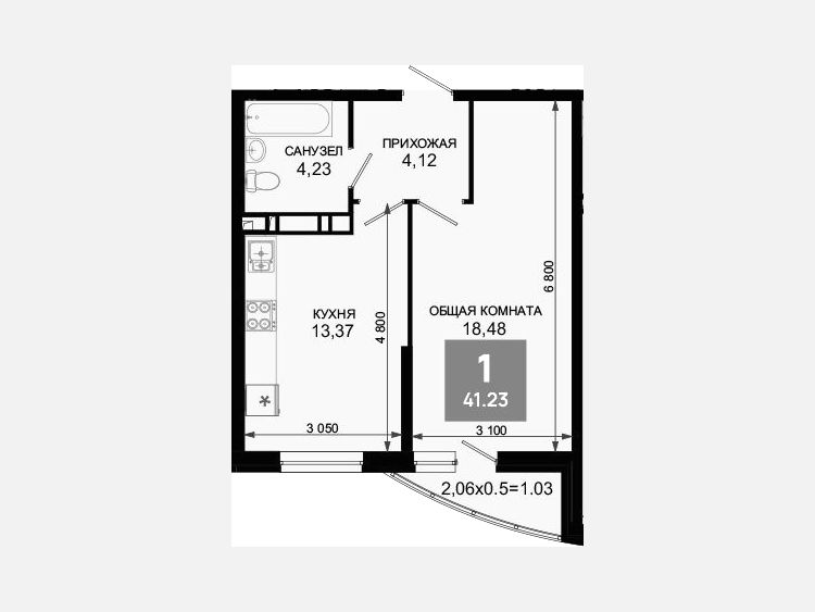 1-комнатная квартира, 40.20 м², 14/19 этаж фото 0