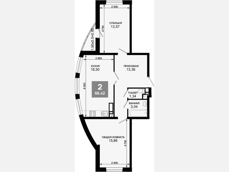 3-комнатная квартира, 65.47 м², 2/19 этаж фото 0