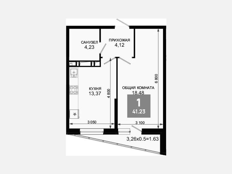 1-комнатная квартира, 40.80 м², 17/19 этаж фото 0