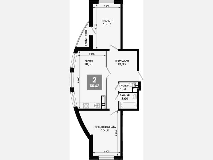 3-комнатная квартира, 65.47 м², 18/19 этаж фото 0